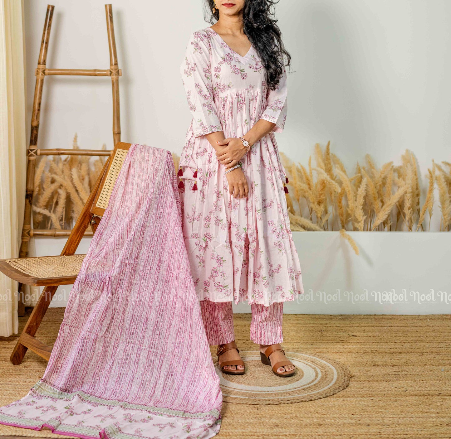 BALLERINA - Anarkali Kurti with Printed Cotton Dupatta & Pant Set (3 Pc)