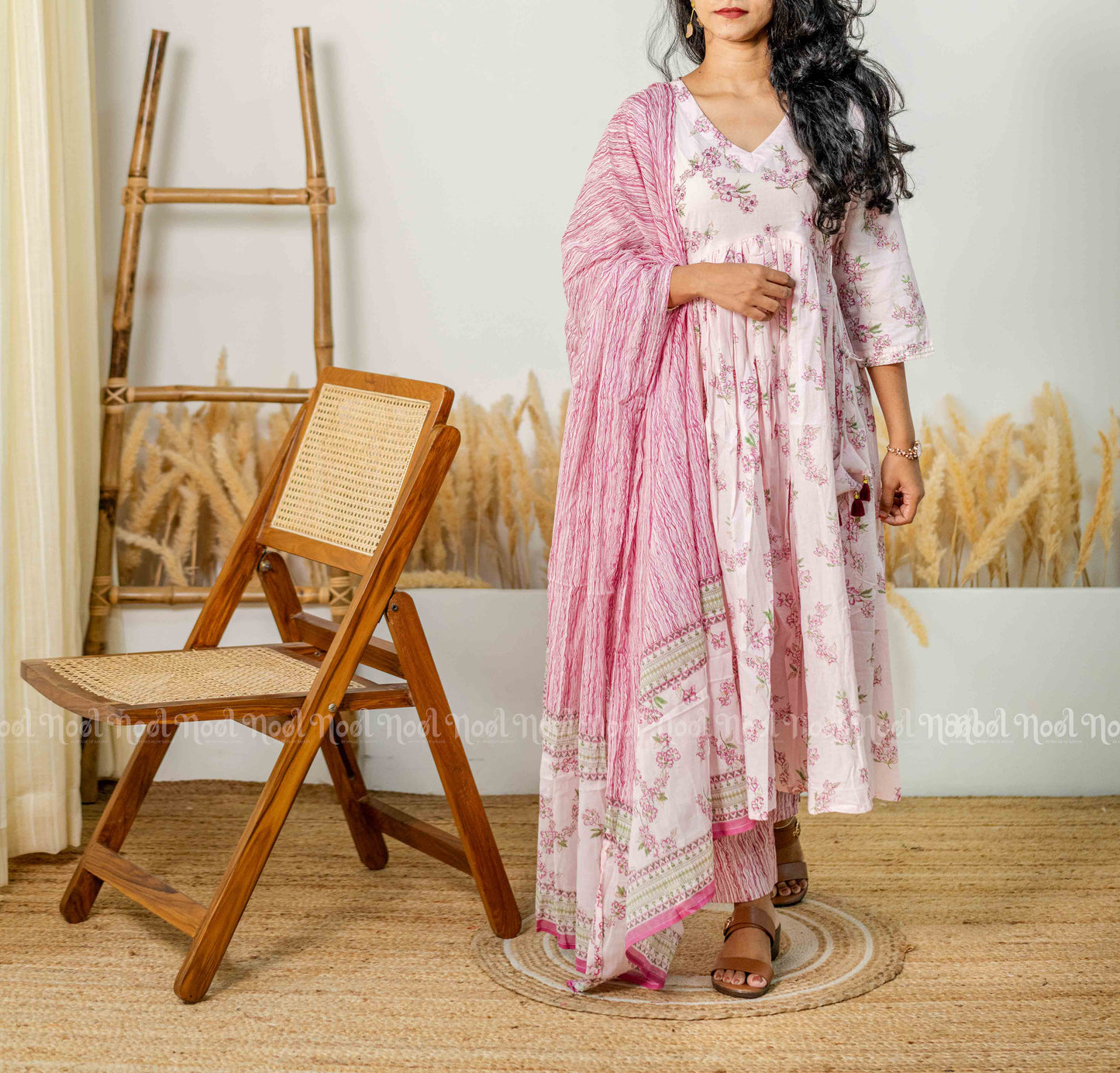 BALLERINA - Anarkali Kurti with Printed Cotton Dupatta & Pant Set (3 Pc)