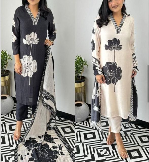 Zainab - Pure Muslin Black & White Chic Work Wear