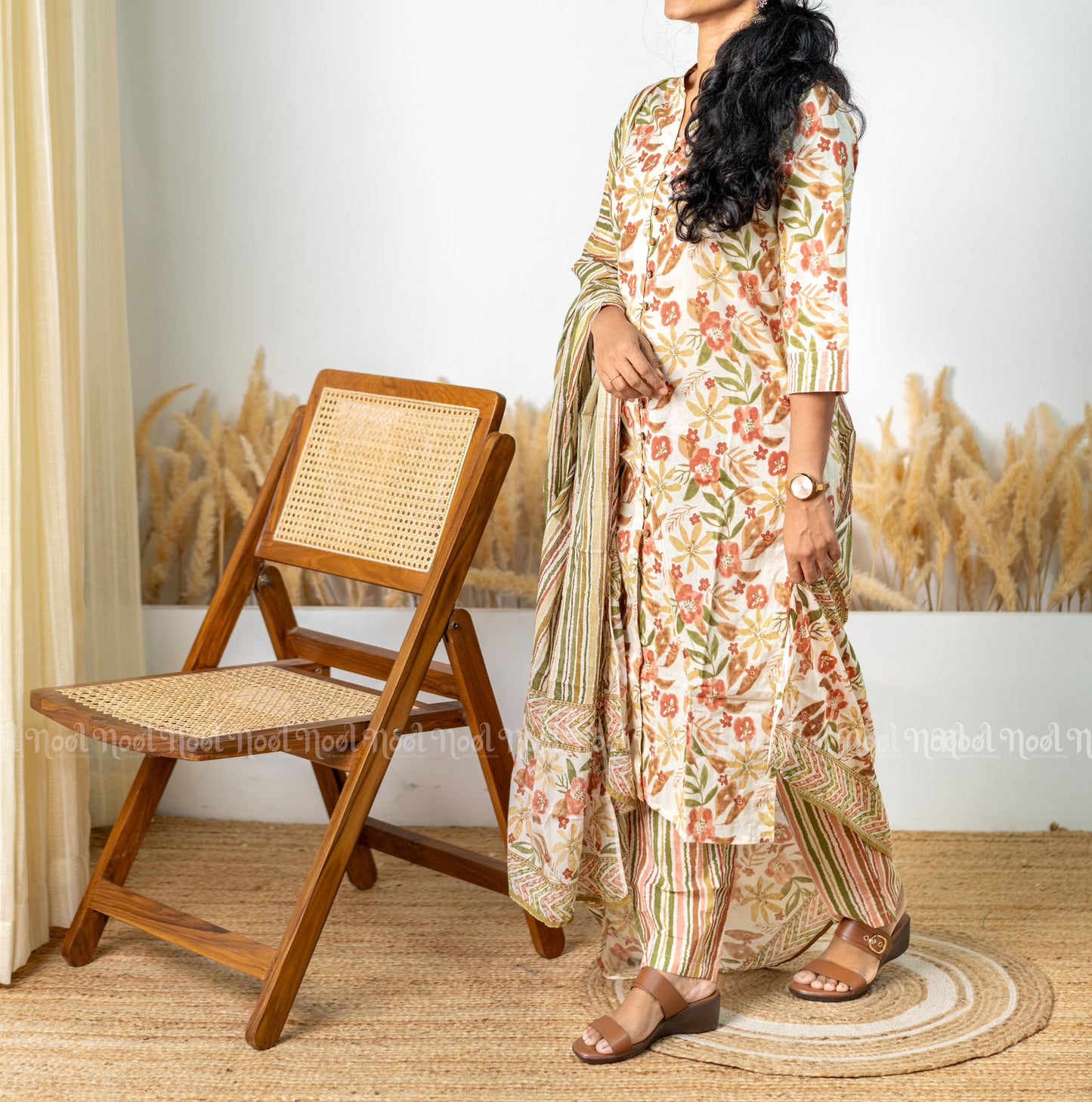 VARNA - Cotton Straight Kurti Set with Pant and Dupatta (3 Pc)