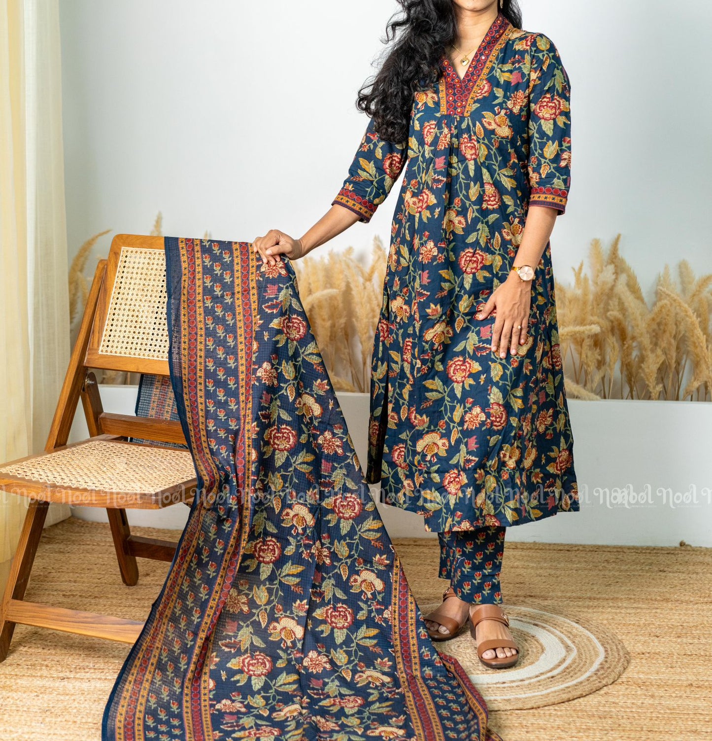 LEHARIYA - Cotton A-Line Kurti Set with Straight Pant and Dupatta (3 pc)