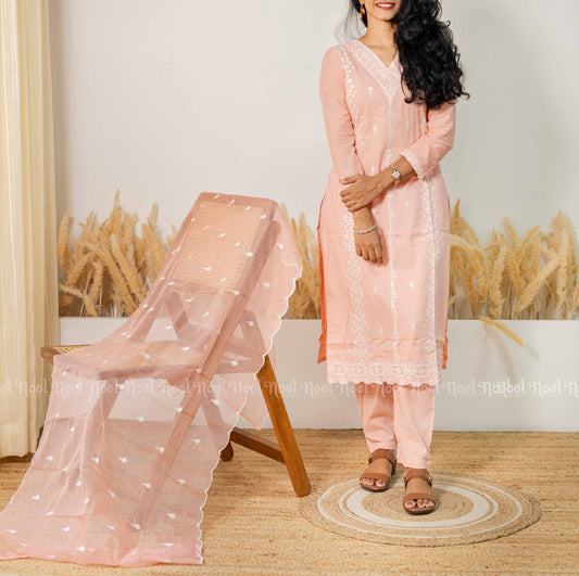 AARA - Pure Cotton Heavy Embroidery Fabric with Straight Pant and Organza Dupatta (3 Pc)