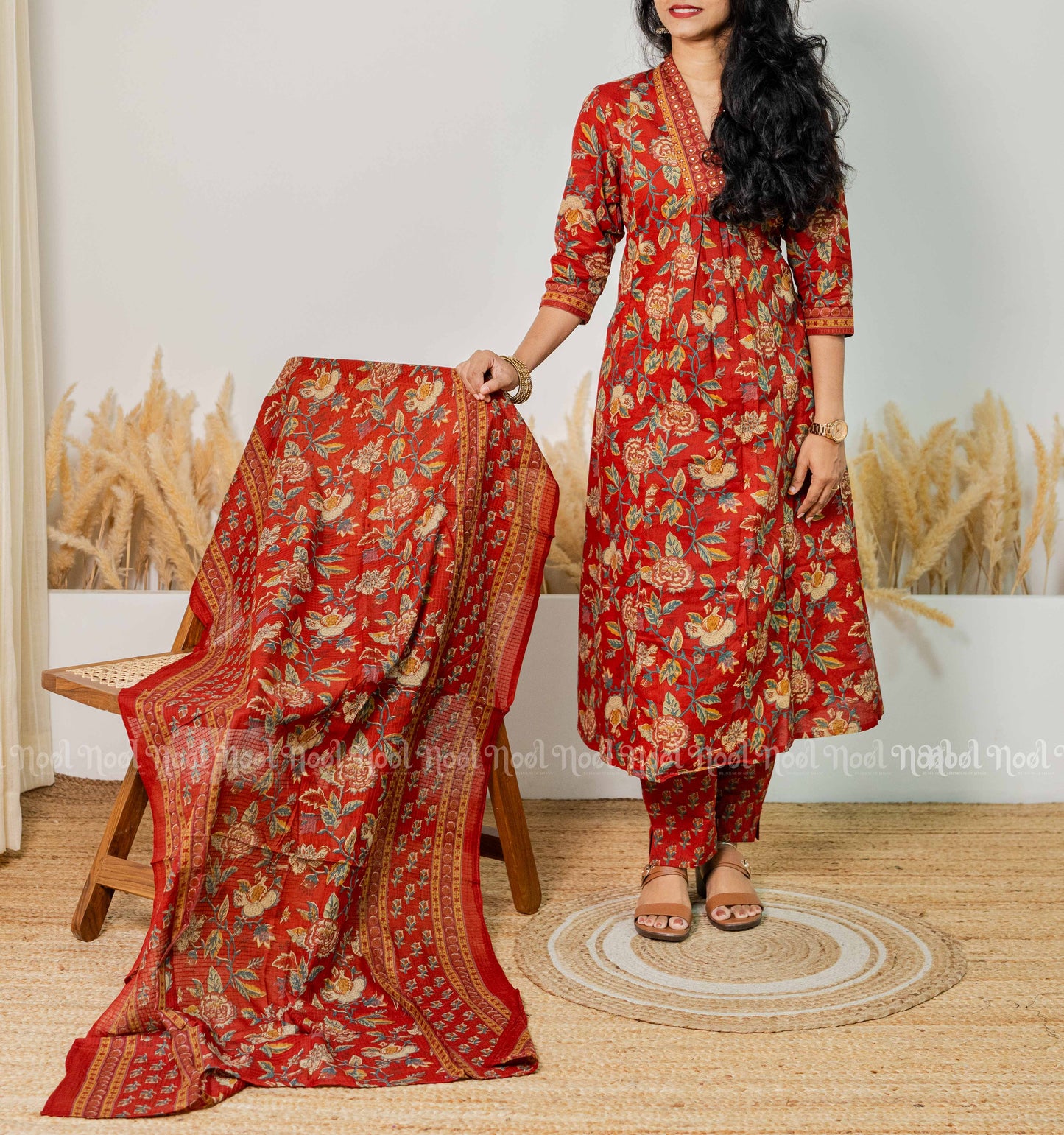 LEHARIYA - Cotton A-Line Kurti Set with Straight Pant and Dupatta (3 pc)