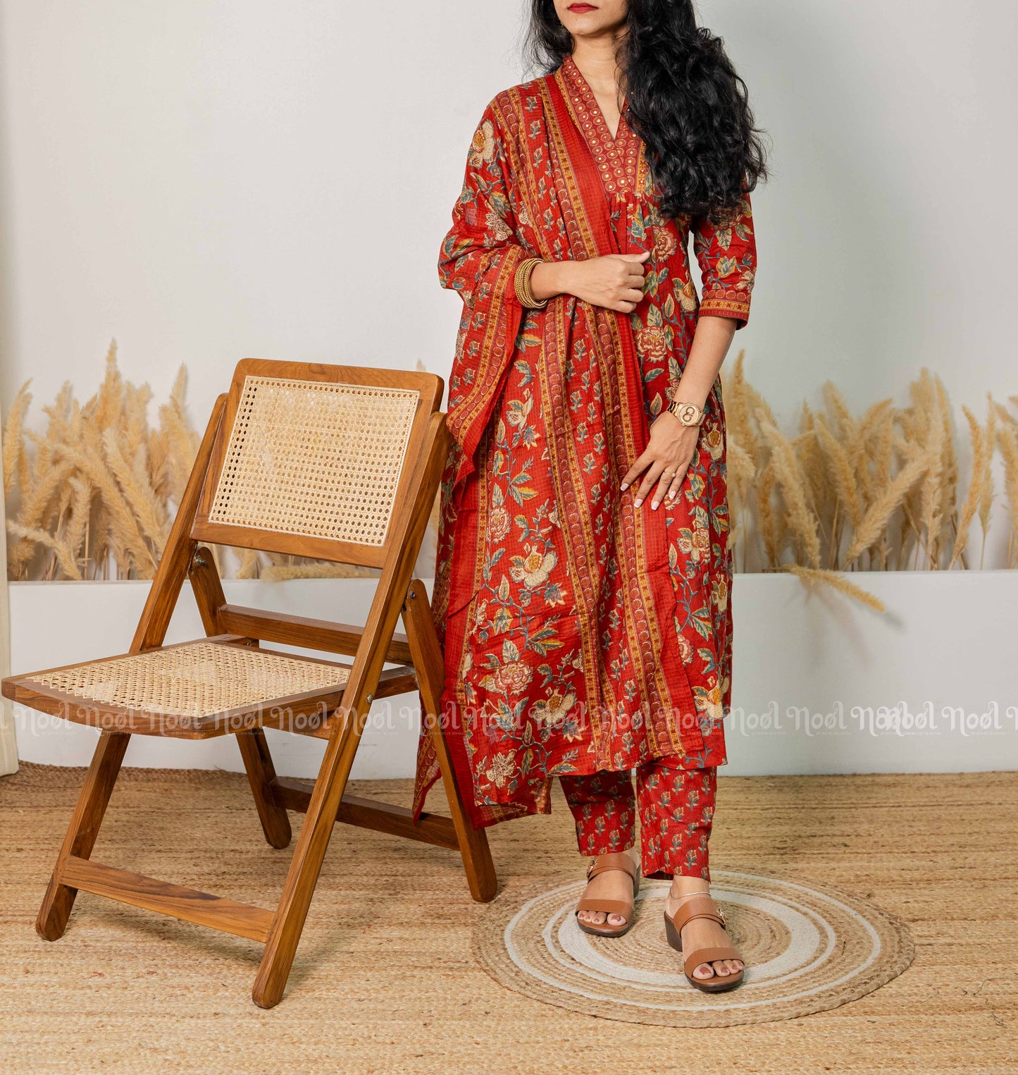 LEHARIYA - Cotton A-Line Kurti Set with Straight Pant and Dupatta (3 pc)