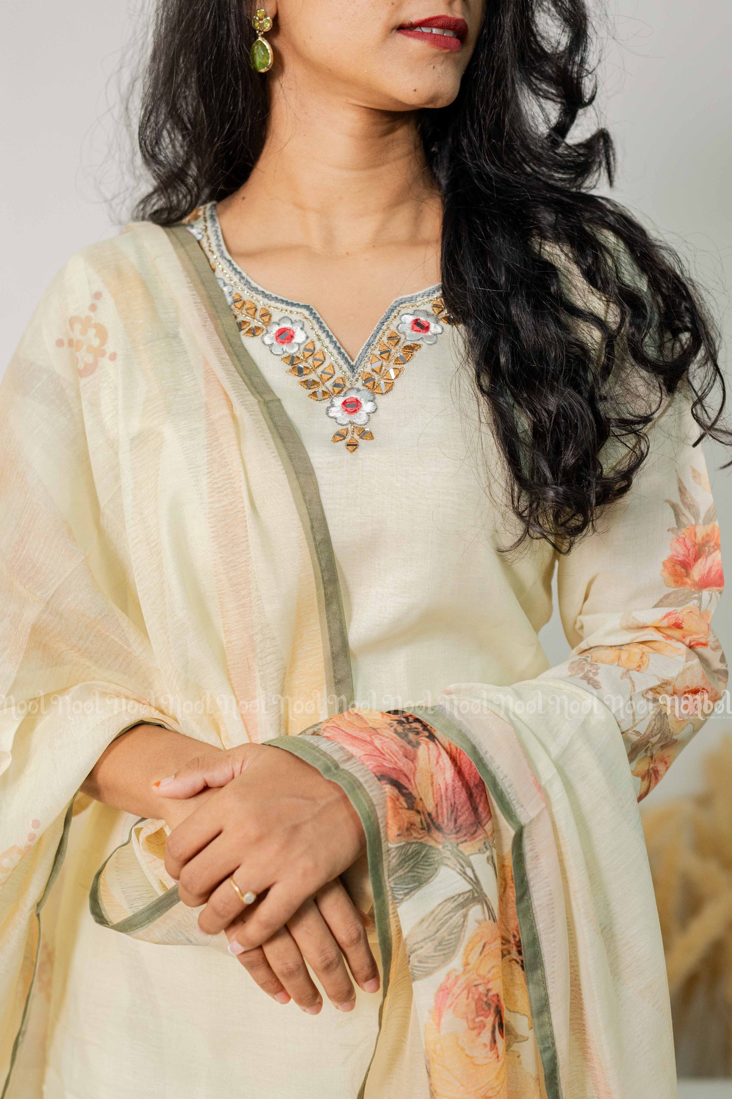 NARUMUGAI - Cotton Digital Print Mirror Work Kurti Pant Set (3 Pc)
