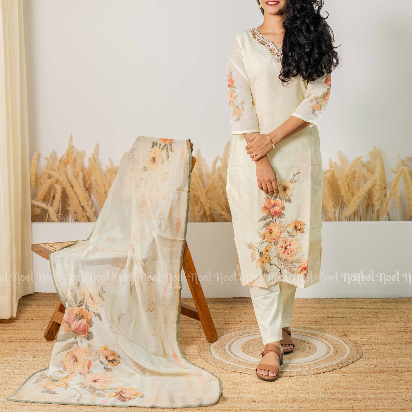 NARUMUGAI - Cotton Digital Print Mirror Work Kurti Pant Set (3 Pc)