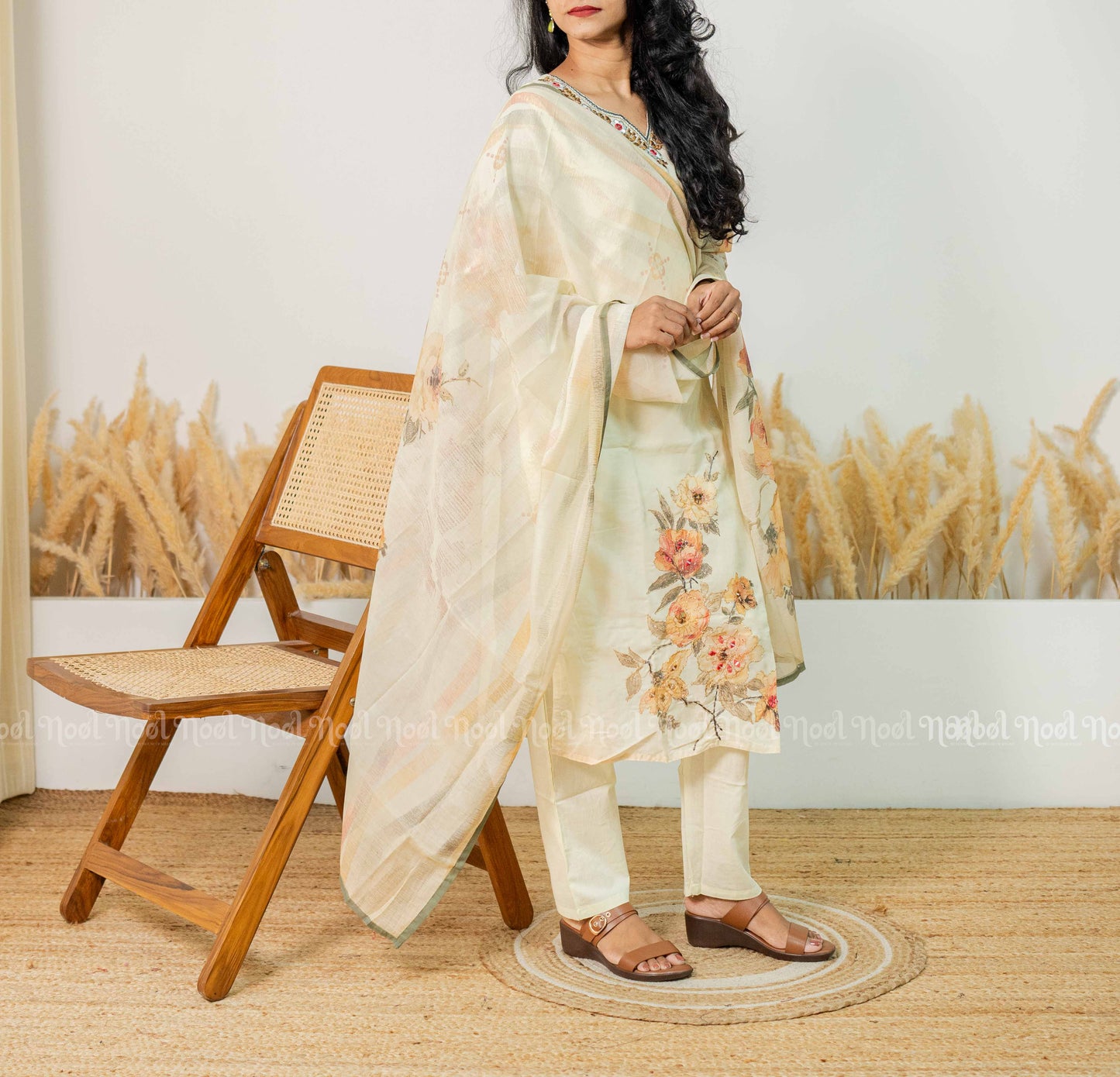 NARUMUGAI - Cotton Digital Print Mirror Work Kurti Pant Set (3 Pc)