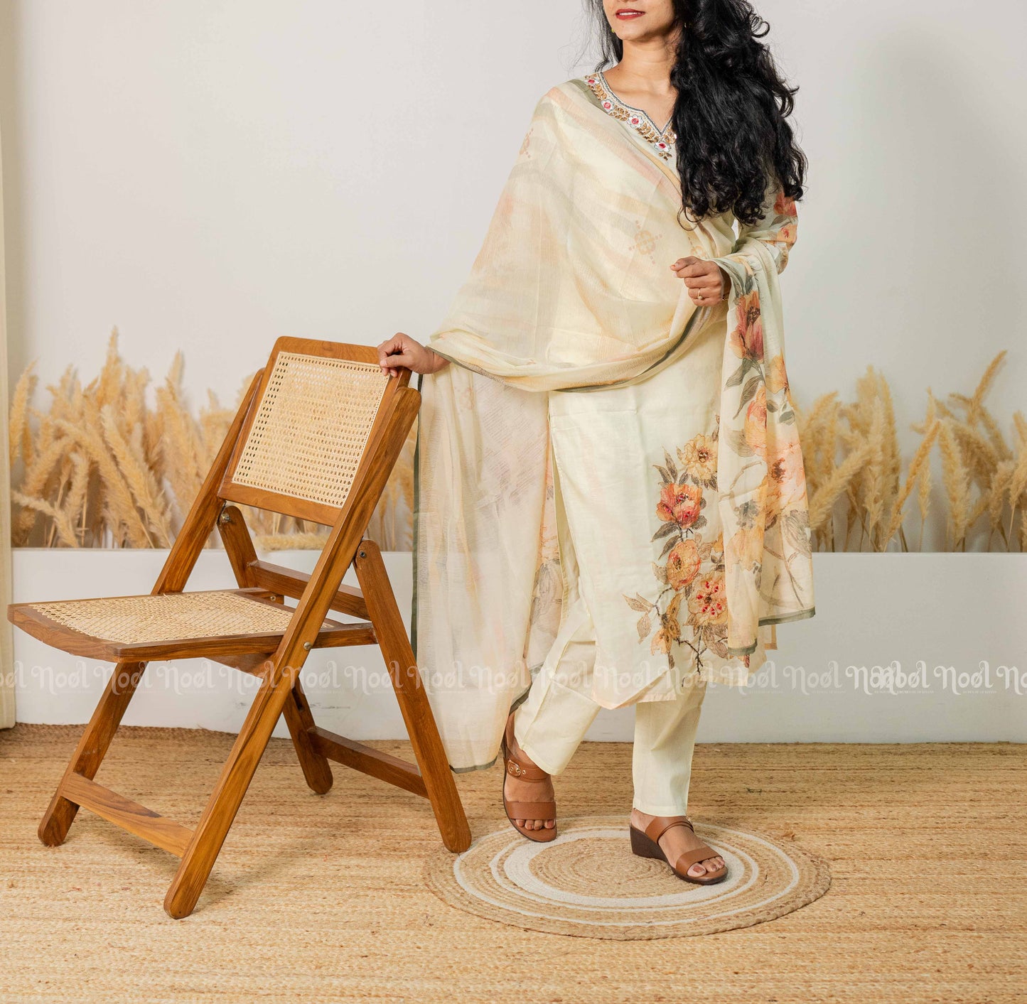 NARUMUGAI - Cotton Digital Print Mirror Work Kurti Pant Set (3 Pc)