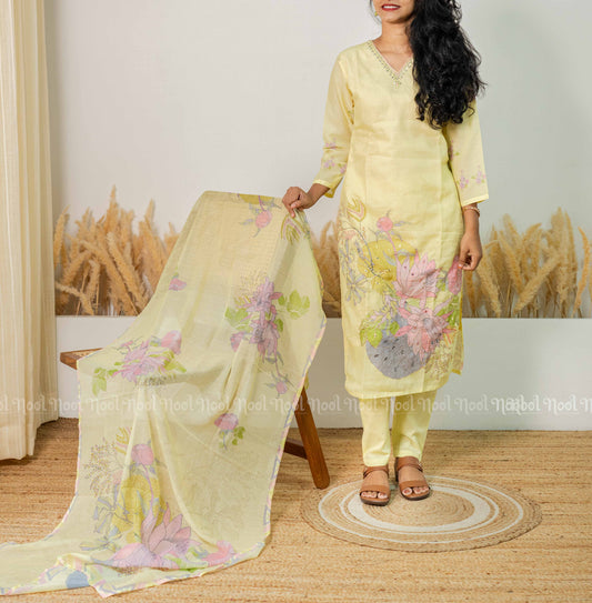 RAMISA – Cotton Digital Print Kurti Pant Set (3-Pc)