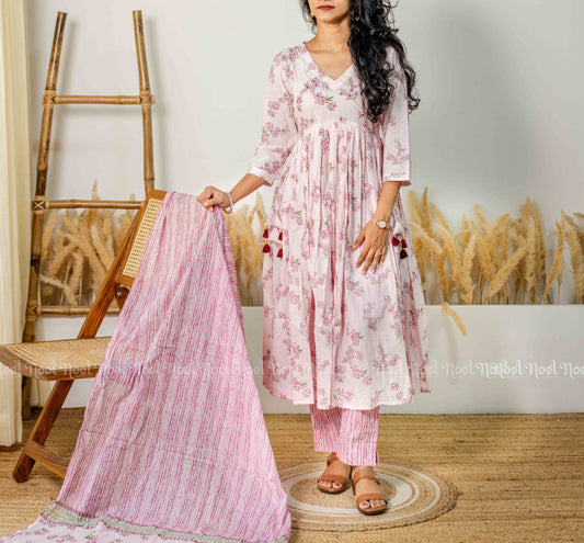 BALLERINA - Anarkali Kurti with printed cotton Dupatta pant set ( 3 PC )